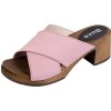 Drevené sandále na širšom podpätku. OS86C Ružové nubuková koža - 41 / ružová