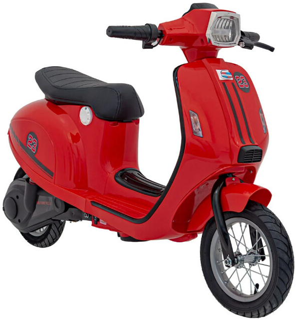 Červený JOKO Elektrická Motorka Skúter Retro 23 v štýlovom retro dizajne – ideálna voľba pre zábavné a ekologické jazdenie.
