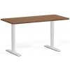 Výškovo nastaviteľný stôl, 160x80 cm, 2 motory, zaoblené rohy, biela podnož, orech
