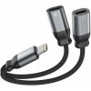 Nabíjací audio adaptér Swissten Textile Lightning (samec) / 2x Lightning (samica) 0,12 m Čierny 73502303