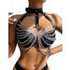 Wild black leather chest punk bondage belt with chain