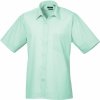 PREMIER PR 202 / Pánska popelínová košeľa s krátkym rukávom - aqua 46