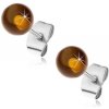 Šperky eshop - Puzetové oceľové náušnice, polopriehľadné žltohnedé guličky, 6 mm G15.28