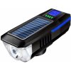 Verk 14491 USB LED svetlo na bicykel s klaksónom a solárnym nabíjaním, modré