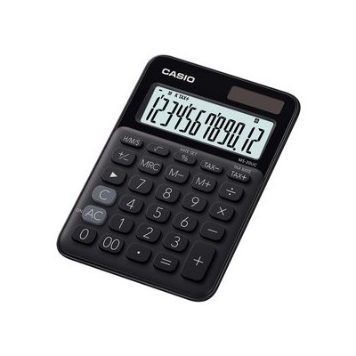 CASIO MS 20UC BK - Štýlová farebná stolná kalkulačka s 12-miestnym displejom, výpočtom %, DPH a ďalšími funkciami.