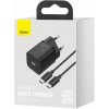 Baseus Travel Charger set Super Si 1C QC (With Mini Black Cable Type-C to Type-C 3A 1m) 25W EU Black (TZCCSUP-L01)