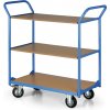 Policový vozík, 3 police 500x800 mm, kolesá 125 mm s čiernou gumou