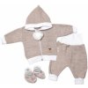 Baby Nellys 3-dielna súprava Hand made pletený kabátik kalhoty a topánočky béžová