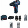 BOSCH GSR 12V-30, akumulátorový vrtací šroubovák, 0 – 420 / 0 – 1.600 ot/min, 8 mm, sada bitů a vrtáků, brašna 06019G9001