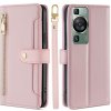 Peňaženkové kožené puzdro Sheep Texture Cross-body na Huawei P60 Pro - Ružová