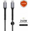 Dlhý nabíjací a dátovo odolný kábel FIXED Armor s konektormi USB-C/USB-C a podporou PD, 2 m, USB 2.0, 240 W, sivý
