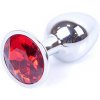 Boss Series Jewellery Silver Plug RED - strieborný análny kolík s drahokamom 7 x 2,7 cm