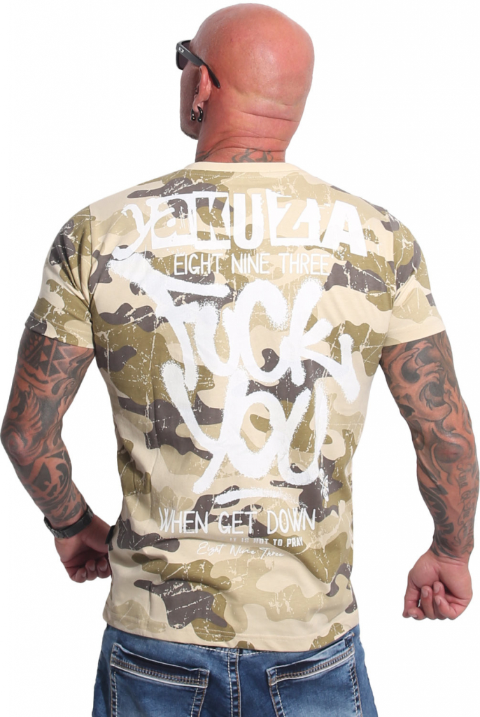 Yakuza pánske tričko FU TSB 23035 camouflage pieskový maskáč