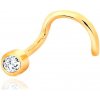 Šperky eshop - Zahnutý piercing do nosa zo žltého zlata 585 - číry ligotavý zirkón v objímke S1GG38.31