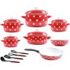 BELIS súprava smaltovaných hrncov červených s bielymi bodkami, 16 ks