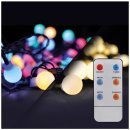 Solight LED 2v1 vonkajšia vianočná reťaz gule diaľkový ovládač 100LED RGB biela 10m 5m 8 funkcií IP44