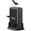 ESSAGER® YMX-320W – 320-wattová rýchlonabíjačka s USB – 8 portov (4x typ C + 4x USB-A) pre Android, Apple a Windows