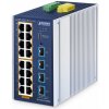 PLANET ndustrial L2+ 16-Port 10/100/1000T 802.3at PoE + 4-Port 10G SFP+ Managed Ethernet Switch Riadený L2+ Gigabit Ethernet (10/100/1000) Podpora napájania cez Ethernet (PoE) Hliník, Modrá (IGS-4215-