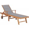 Zahradní lehátko s šedou poduškou masivní teak Šedá 3063007