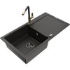 Mexen Leo, 1-komorový granitový drez 900x500x190 mm a drezová batéria Flora, čierna-zlatá metalíza, 6501-75-670401-57-B