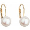Zlaté 14 karátové náušnice visacie s bielou riečnou perlou 921009.1 Biela