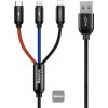 Baseus CAMLT-BSY01 Three Primary Colors 3v1 USB - micro USB / Lightning / USB-C nylonový opletený 3,5A, 1,2m, černý
