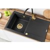 Invena Tesalia, 1-komorový granitový drez s odkvapkávačom 760x440x160 mm a kuchynskou batériou Glamour s flexibilným ramenom + zlatý automatický sifón, INV-AZ-01-Z43-SET