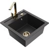 Mexen Vito, 1-komorový granitový drez 520x490x210 mm, zlatá batéria Rita, čierna škvrnitá, 6503-76-670300-50