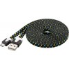 Kabel micro USB 2.0, A-B 2 m, plochý textilní kabel, černo-modro-žlutý
