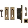 Set na posuvné dvere hranatý MP - BB/D (OGS - Bronz česaný matný), Otvor pre obyčajný kľúč BB, MP OGS (bronz česaný mat)