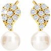 Šperky eshop - Zlaté náušnice 375 - list s čírymi zirkónmi a biela perla S2GG227.19