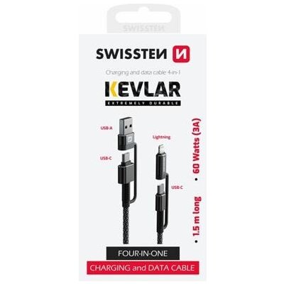 DATA CABLE SWISSTEN KEVLAR 4in1 3A 1,5 M ANTRACIT 74501101
