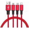 HiMobil dátový a nabíjací kábel 3v1 - Lightning + Micro USB + USB-C - šnúrka - 120 cm - červený