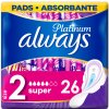 ALWAYS Platinum Super veľkosť 2 menštruačné vložky s krídelkami 26 ks