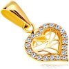 Šperky eshop - Prívesok v žltom 14K zlate - srdiečko so zirkónovým obrysom a výrezmi v strede GG18.14