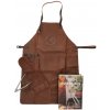 Kožená zástera na grilovanie v darčekovom balení s rukavicou Hide & Stitches - hnedá