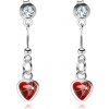 Šperky eshop - Náušnice zo striebra 925, červené srdce, palička s guličkou, číry Swarovski krištáľ I30.21