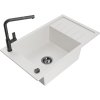 Mexen Elias, 1-komorový granitový drez 795x480x200 mm a drezová batéria Flora, biela, 6511-20-670401-70-B