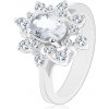Šperky eshop - Trblietavý prsteň so strieborným odtieňom, kvet s čírymi zirkónmi G07.18 - Veľkosť: 52 mm