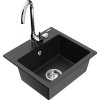 Mexen Milo, 1-komorový granitový drez 435x410x171 mm a chrómová batéria Telma, čierna-zlatá metalíza, 6505-75-670200-00