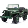 JOKO Elektrické autíčko Vojenský Jeep 4x4, trojmiestny, penové kolesá, kožené sedadlo + lopata, zelené