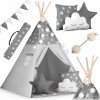 Detský stan teepee s girlandou a svetlami Nukido - sivý s hviezdičkami