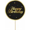 OZDOBA na tort TOPPER dekorácia Happy Birthday, čierno-zlatá