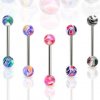 Šperky eshop - Piercing do jazyka farebná mramorová gulička W44.38 - Farba piercing: Biela - Čierna