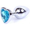 Boss Series Jewellery Silver Heart Plug Light Blue - strieborný análny kolík s drahokamom v tvare srdca 7 x 2,7 cm
