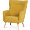 Kreslo, poťah horčicovo žltá látka, drevené nohy, masív kaučukovník AK-313 YEL2