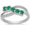 Nefertitis Prsteň strieborný s brúseným smaragdom a zirkónmi Ag 925 026296 EM - 54 mm (US 7), 2,6 g
