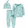 CARTER'S Set 3dielny polodupačky, tričko dl. rukáv zavinovací, čiapka Blue Clouds neutrál LBB PRE, vo