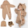 Baby Nellys Rastúci teplákový overal pre bábätko, čiapky, topánky, 3D, Nature - karamelová, 56/62 (0-3m)