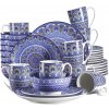 OEM Súprava porcelánového riadu, vzor českej mandaly, modrá farba, 32 kusov
